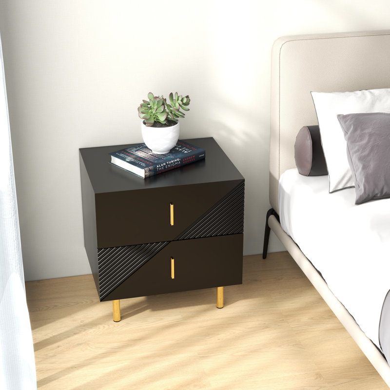 Mercer41 Peless 20 “W Black Night Table With Drawers, 2 Drawer Bedside